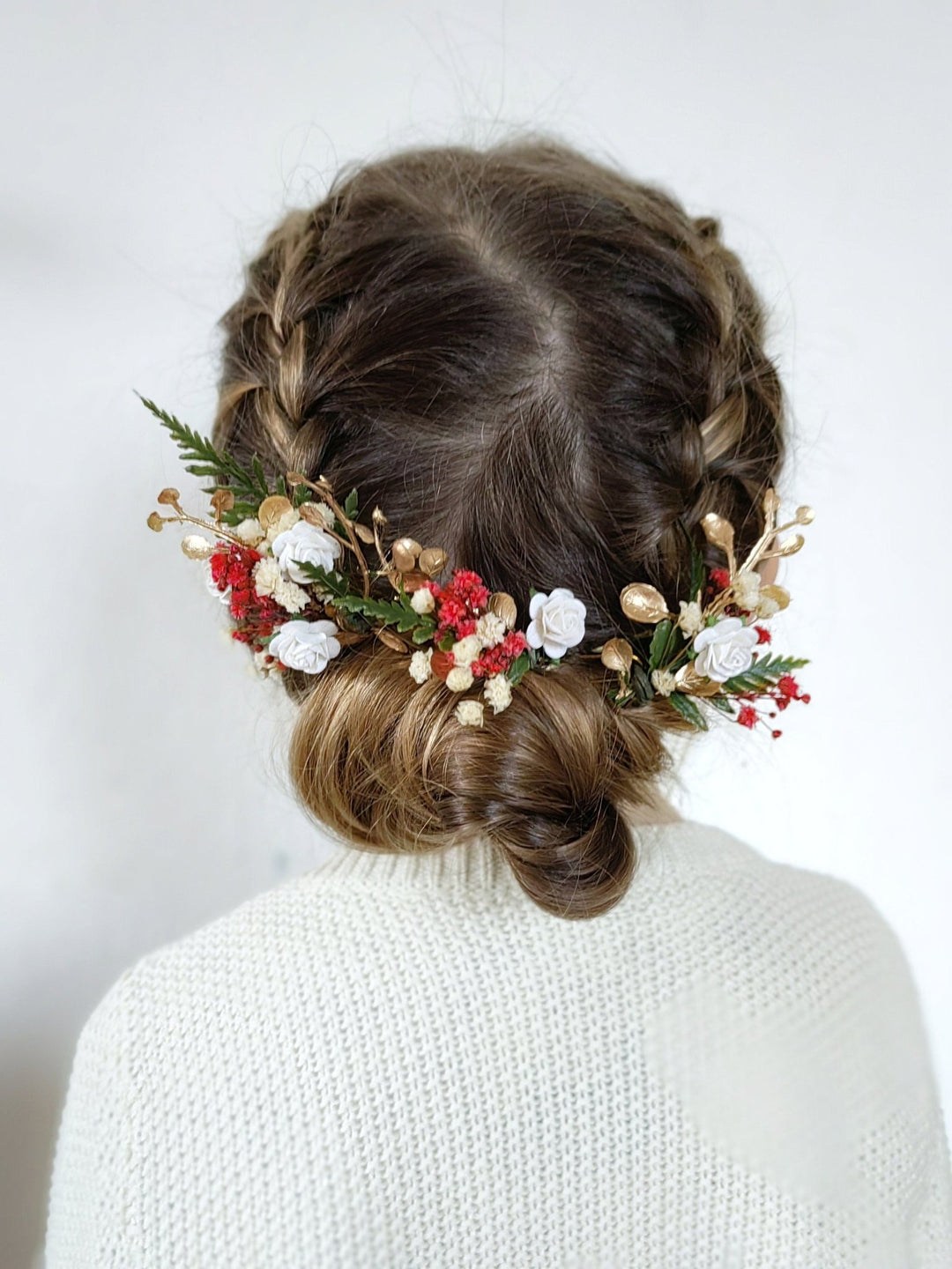 Red & Gold Christmas Flower Hairpins: Winter Wedding Accessories – handmade floral hair accessory by magaela