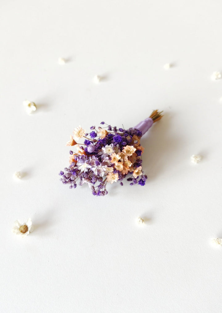 Purple Preserved Flower Boutonniere: Romantic Wedding Lapel – handmade floral hair accessory by magaela