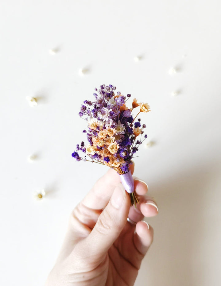 Purple Preserved Flower Boutonniere: Romantic Wedding Lapel – handmade floral hair accessory by magaela