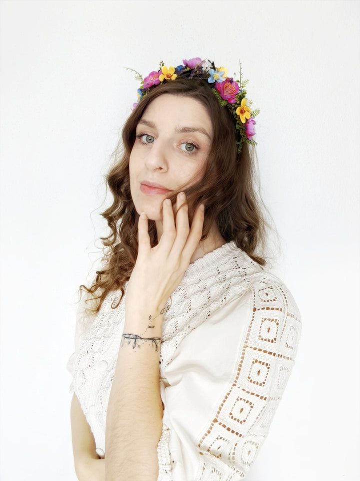 Magenta Flower Headband: Summer Wedding Bridal Headpiece – handmade floral hair accessory by magaela