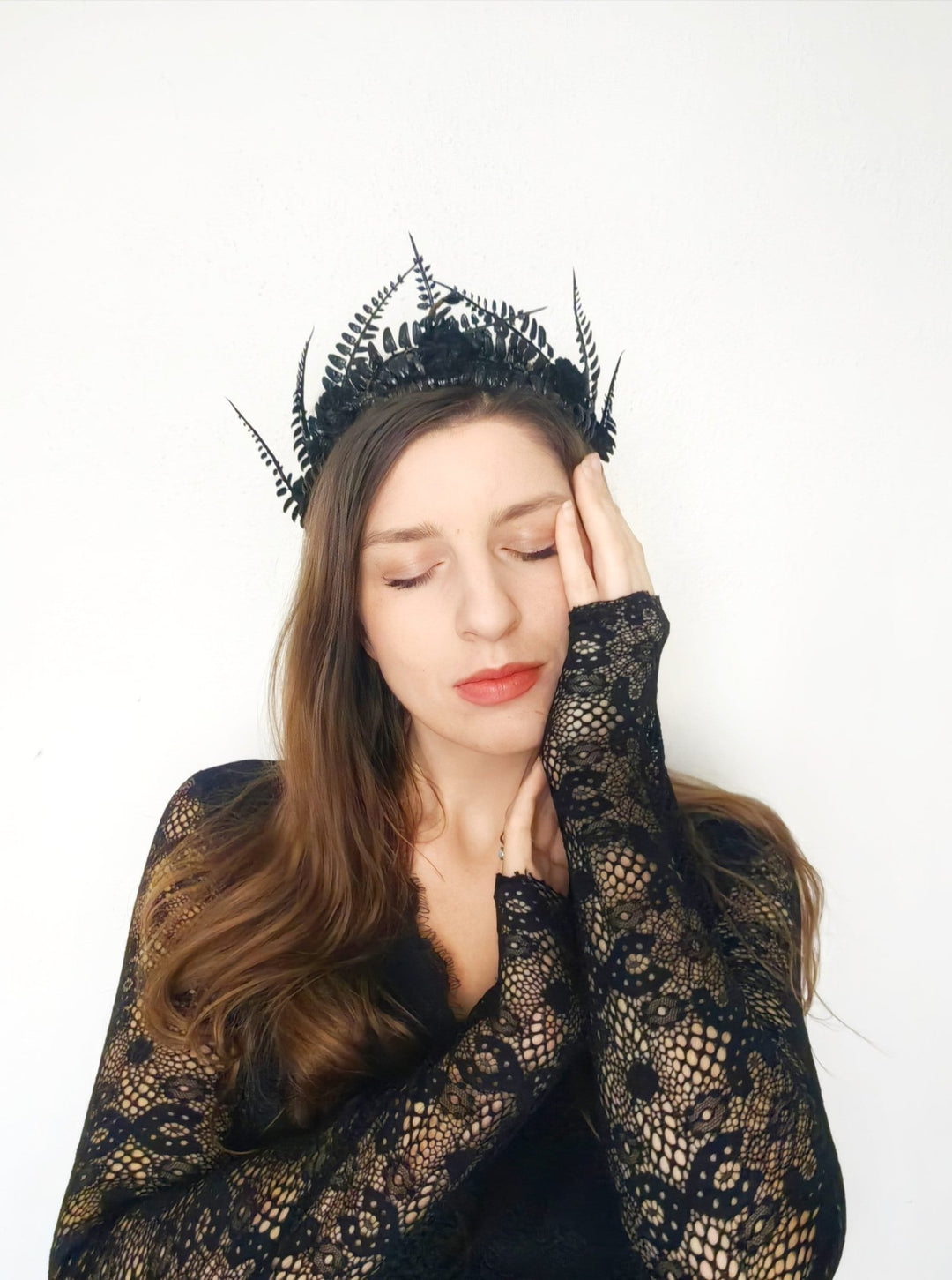 Black Flower Crown: Gothic Wedding Tiara, Halloween Headpiece – handmade floral hair accessory by magaela