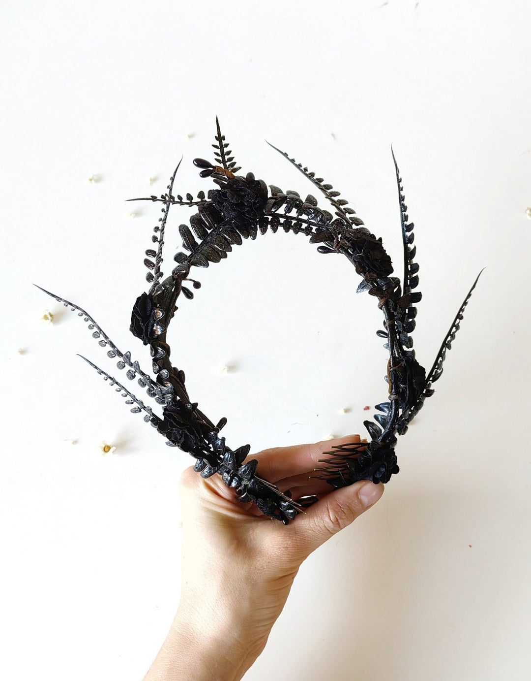 Black Flower Crown: Gothic Wedding Tiara, Pagan Headpiece – handmade floral hair accessory by magaela