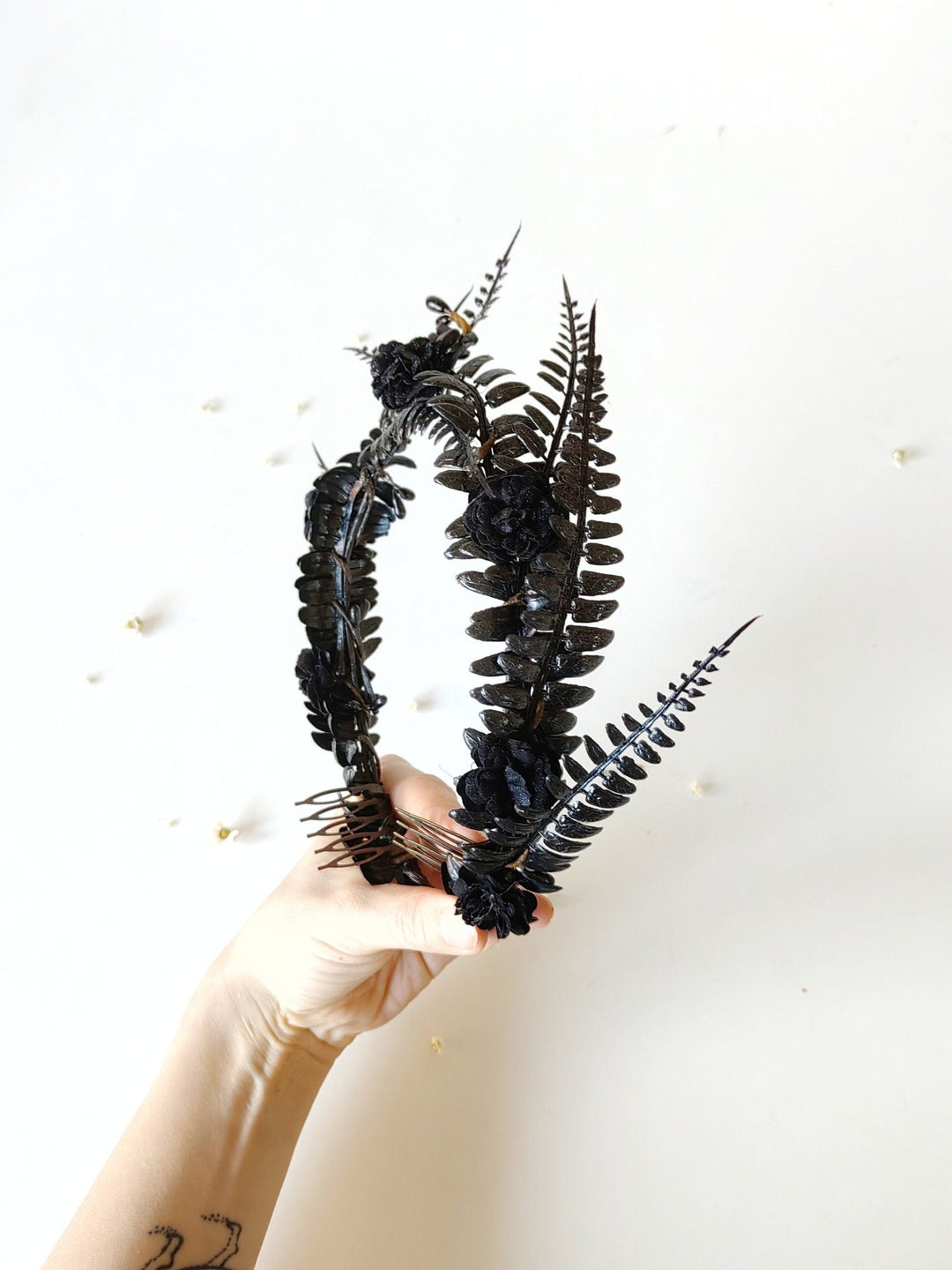 Black Flower Crown: Gothic Wedding Tiara, Halloween Headpiece – handmade floral hair accessory by magaela
