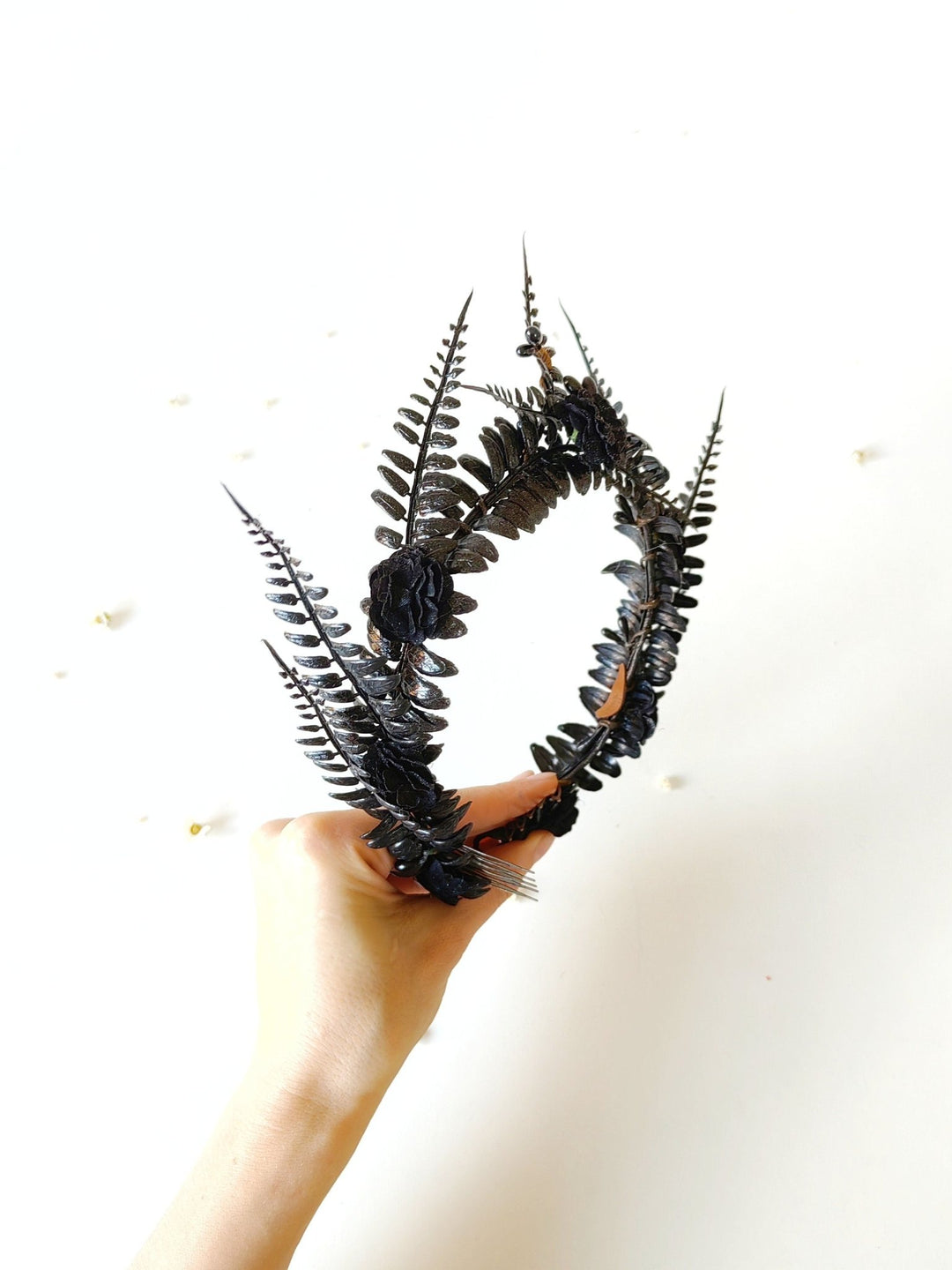 Black Flower Crown: Gothic Wedding Tiara, Halloween Headpiece – handmade floral hair accessory by magaela