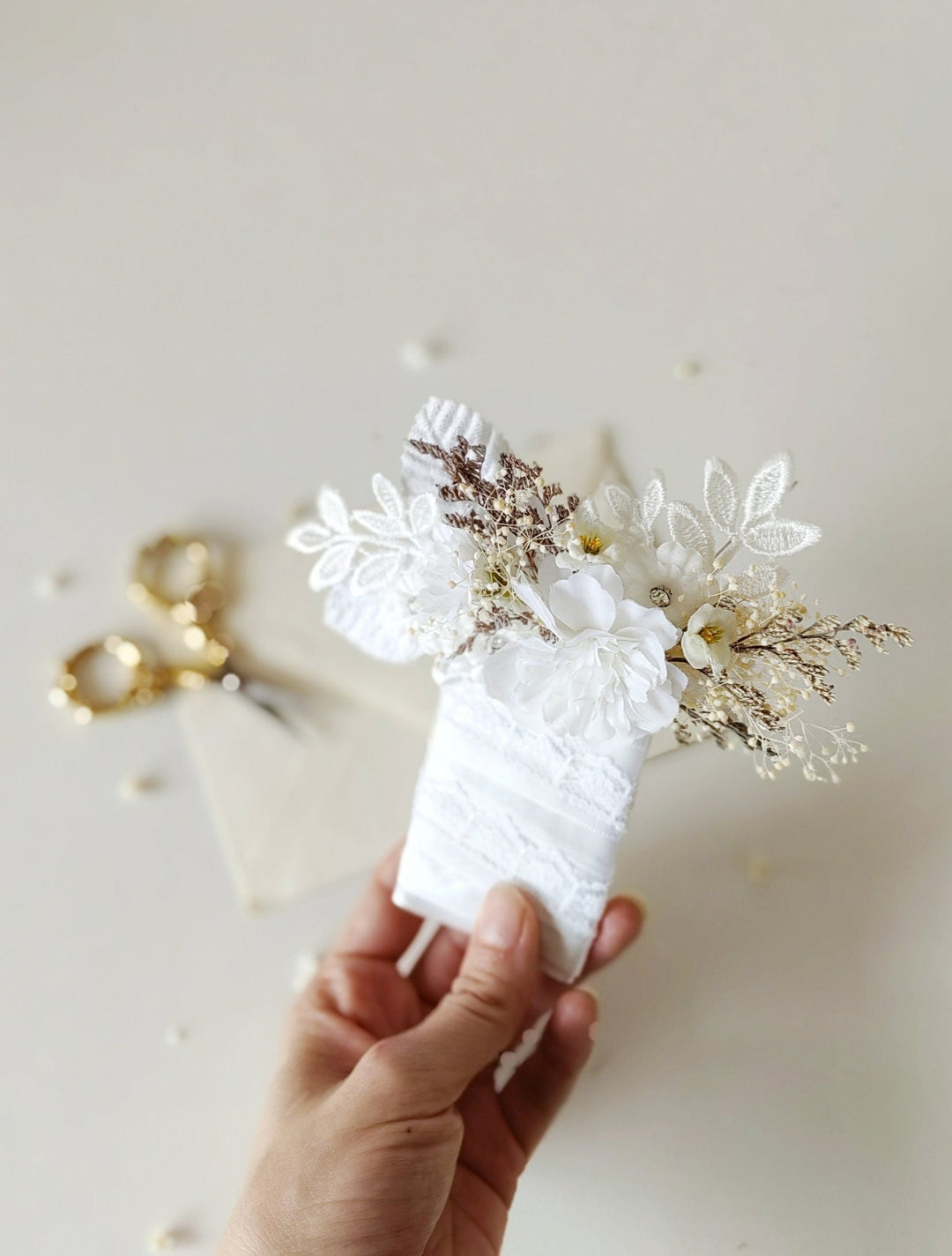 White Lace Boutonniere: Romantic Wedding Lapel Corsage – handmade floral hair accessory by magaela