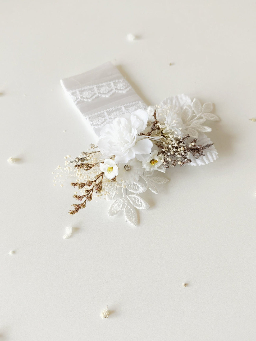 White Lace Boutonniere: Romantic Wedding Lapel Corsage – handmade floral hair accessory by magaela