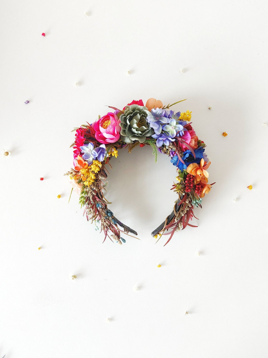 Floral Bridal Headband: Colorful Wildflower Frida Style Headpiece – handmade floral hair accessory by magaela