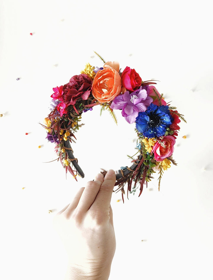 Colorful Floral Headband: Summer Wedding Bridal Headpiece – handmade floral hair accessory by magaela