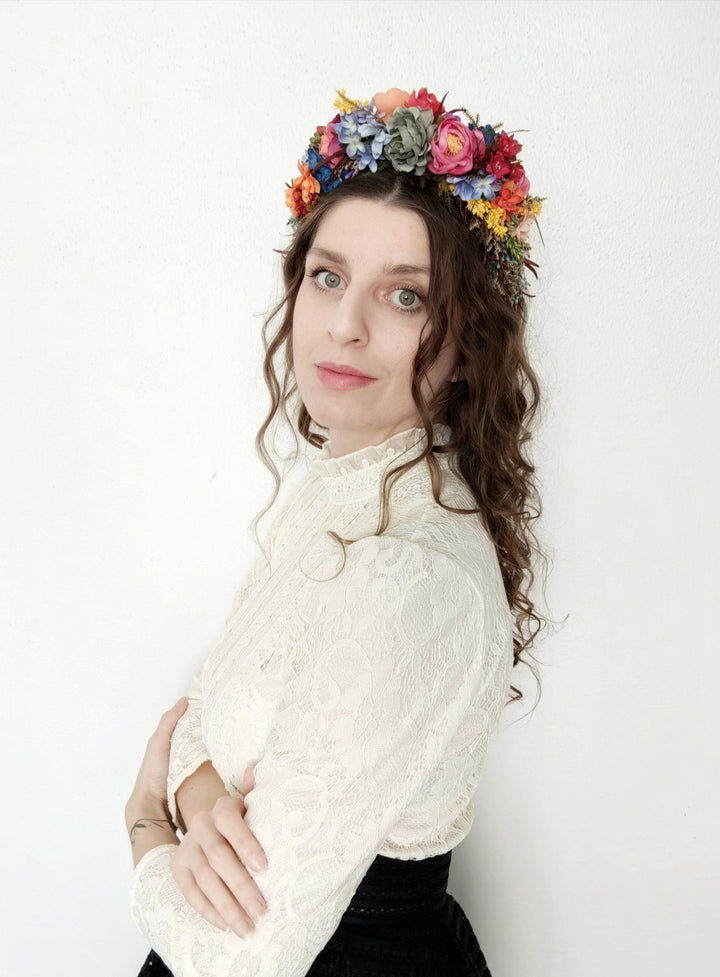 Colorful Floral Headband: Summer Wedding Bridal Headpiece – handmade floral hair accessory by magaela