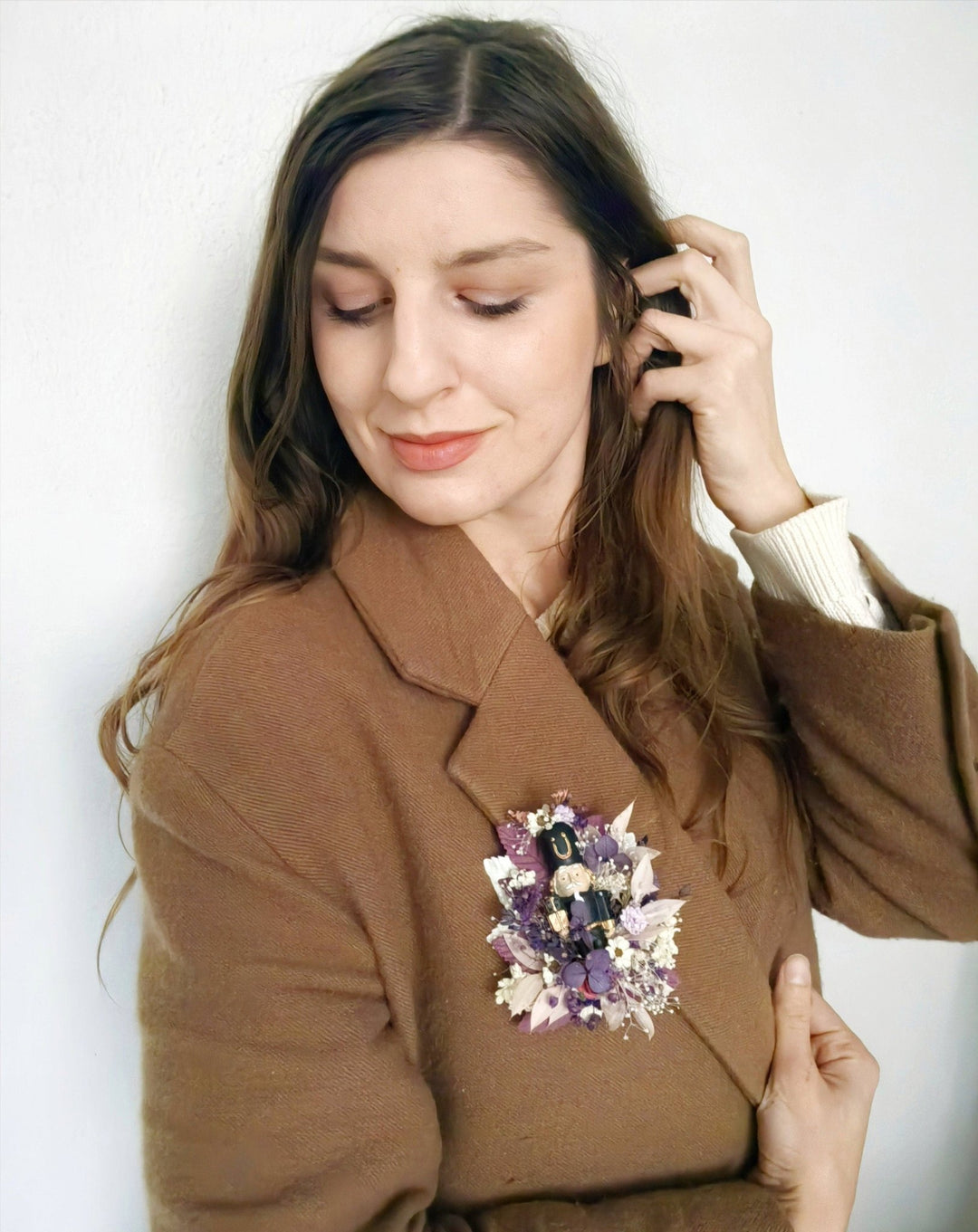 Purple Nutcracker Brooch – Vintage Christmas Floral Pin Winter Jewelry Gift for Her – handmade floral hair accessory by magaela