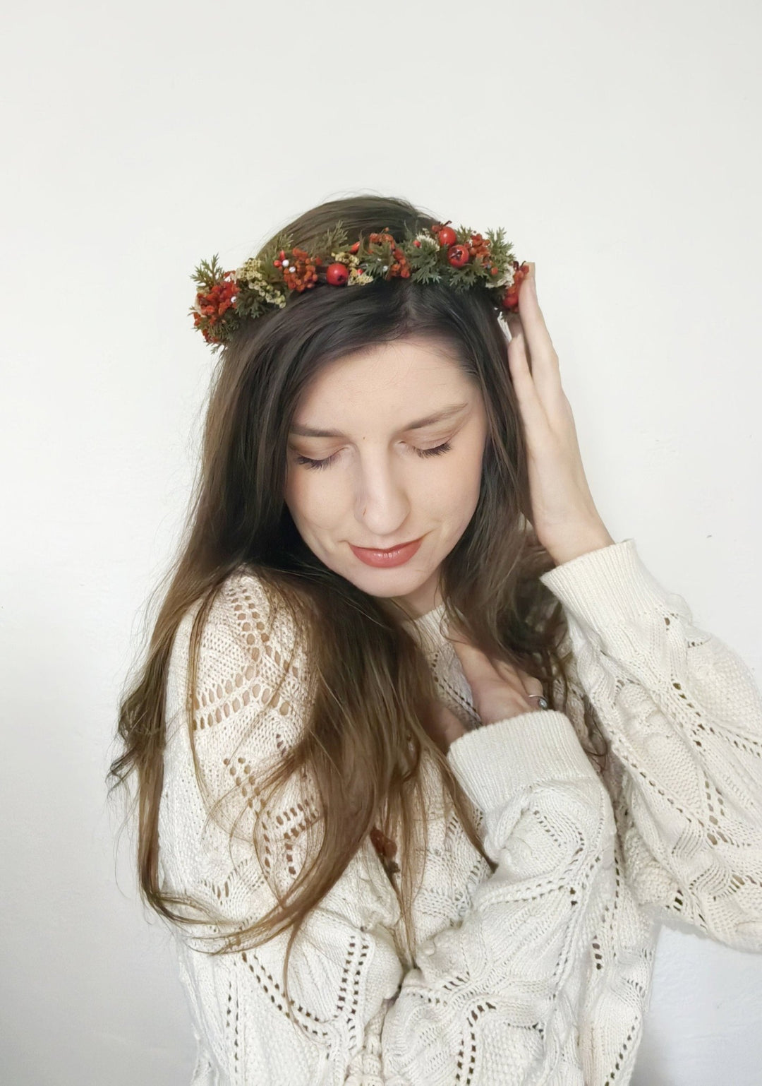Red Flower Hair Crown: Winter Wedding Floral Wreath – handmade floral hair accessory by magaela
