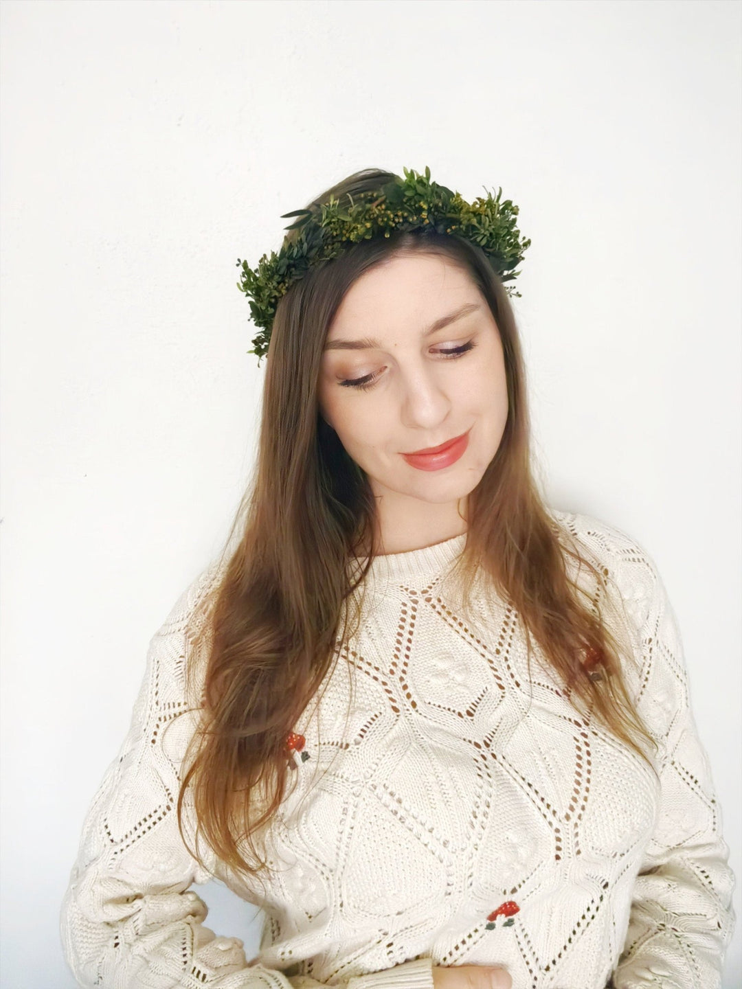 Preserved Greenery Wedding Wreath: Natural Leaf Hair Crown – handmade floral hair accessory by magaela