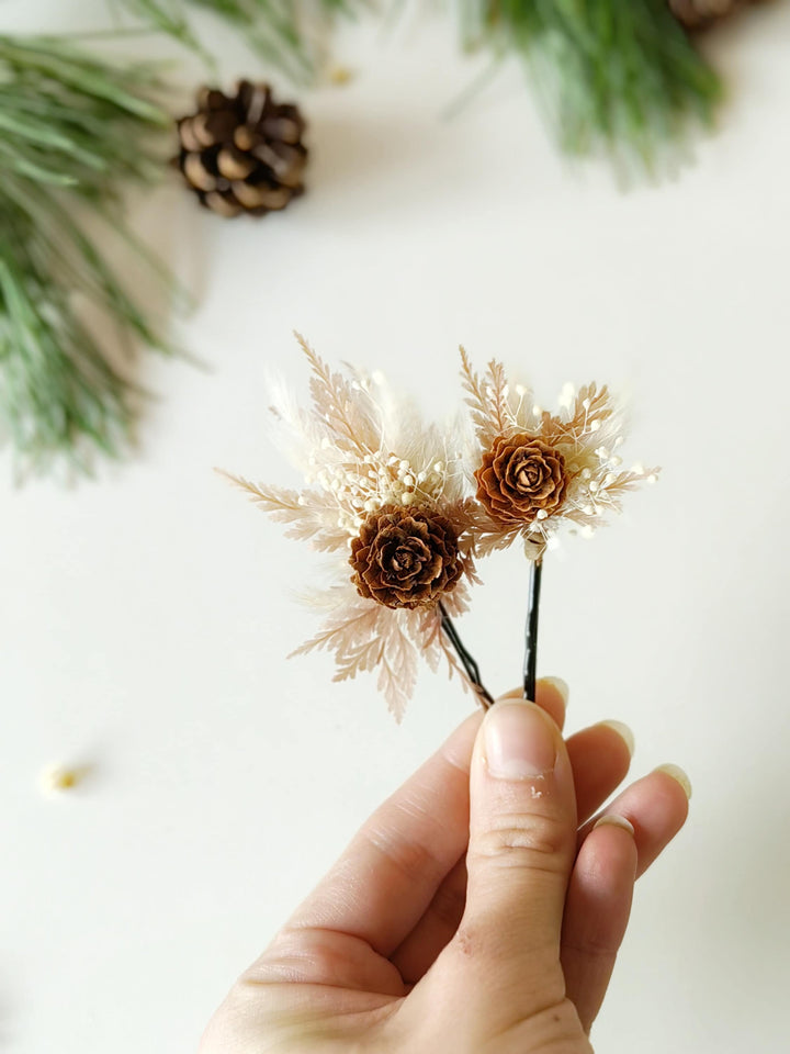 Winter Wedding Hairpins: Pine Cone Flower Hair Accessories – handmade floral hair accessory by magaela