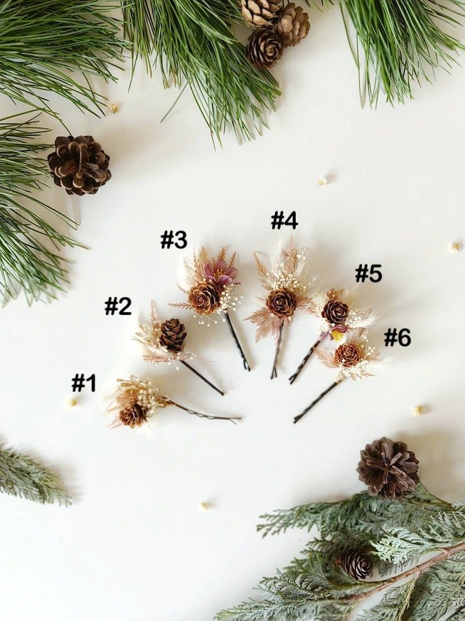 Winter Wedding Hairpins: Pine Cone Flower Hair Accessories – handmade floral hair accessory by magaela