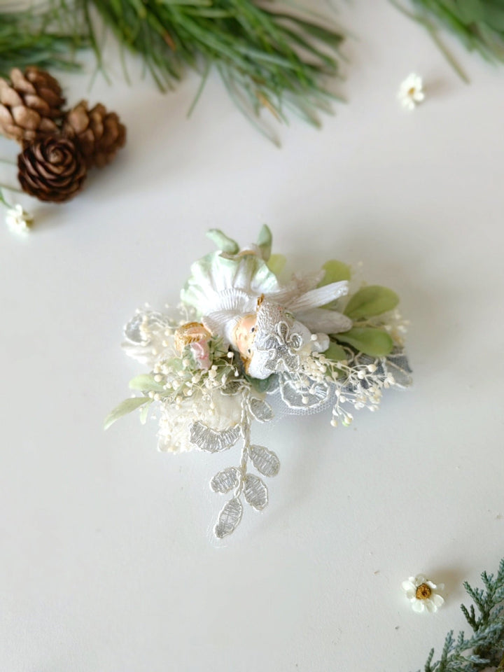 Winter Fairy Brooch: Handmade Christmas Flower Pin – handmade floral hair accessory by magaela
