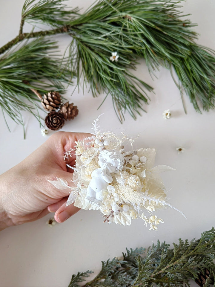 Handmade Angel Brooch: Winter Flower Jewelry – handmade floral hair accessory by magaela