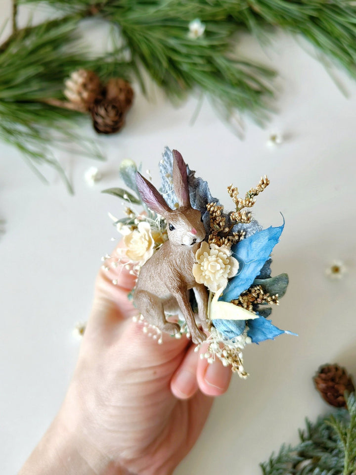 Bunny Brooch: Handmade Rabbit Pin with Flowers – handmade floral hair accessory by magaela