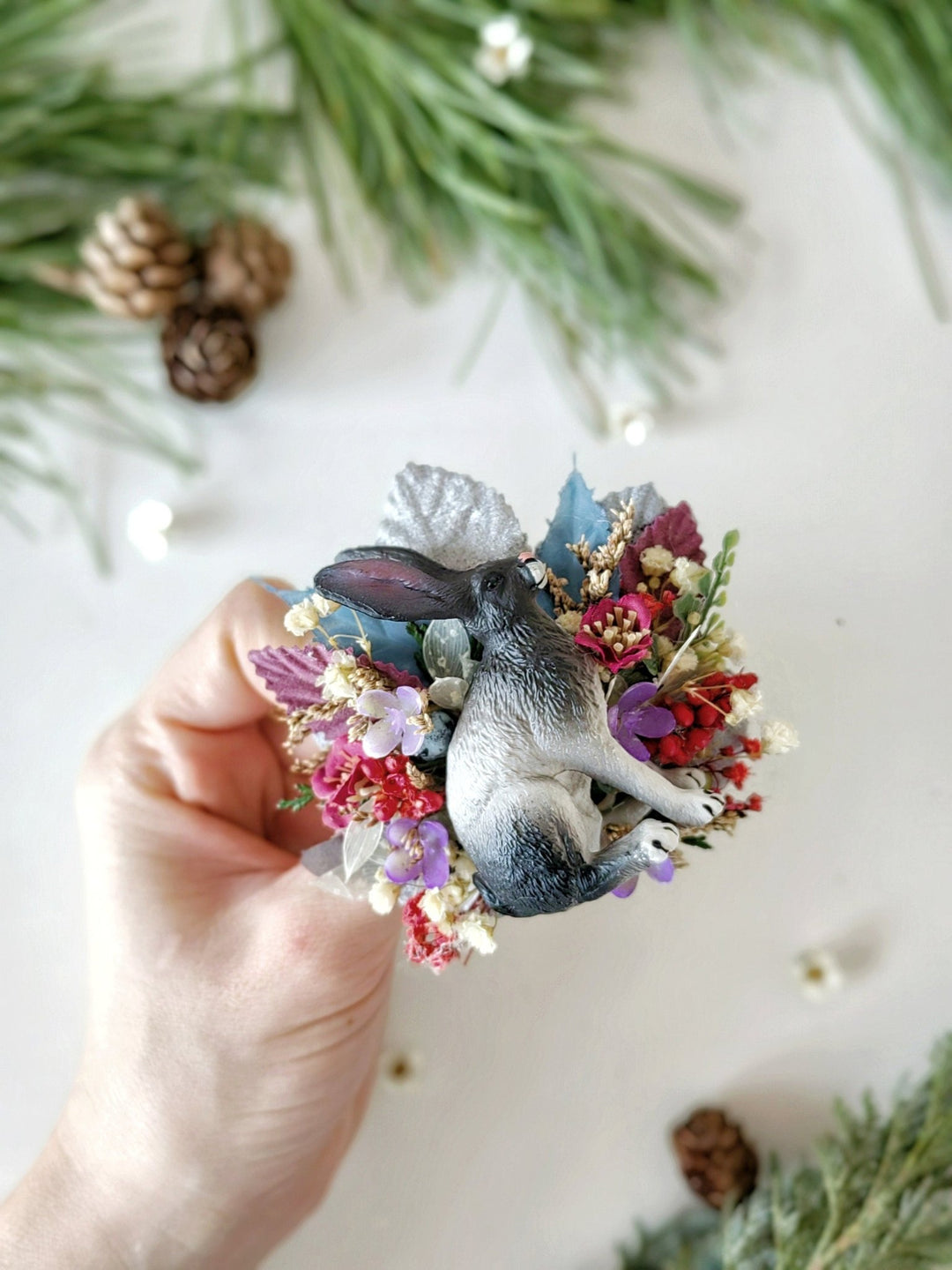 Bunny Brooch: Handmade Rabbit Pin with Flowers – handmade floral hair accessory by magaela