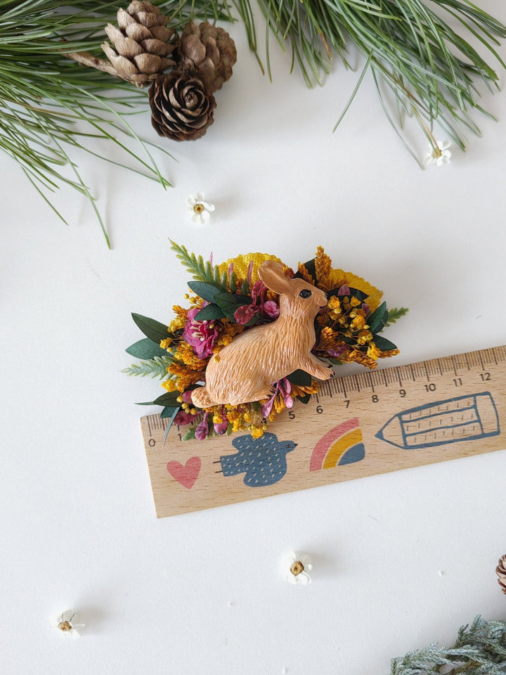 Bunny Brooch: Handmade Rabbit Pin with Flowers – handmade floral hair accessory by magaela