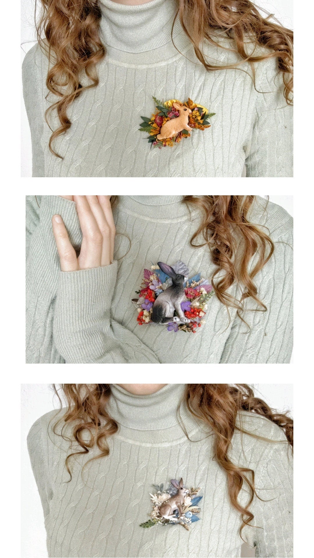 Bunny Brooch: Handmade Rabbit Pin with Flowers – handmade floral hair accessory by magaela