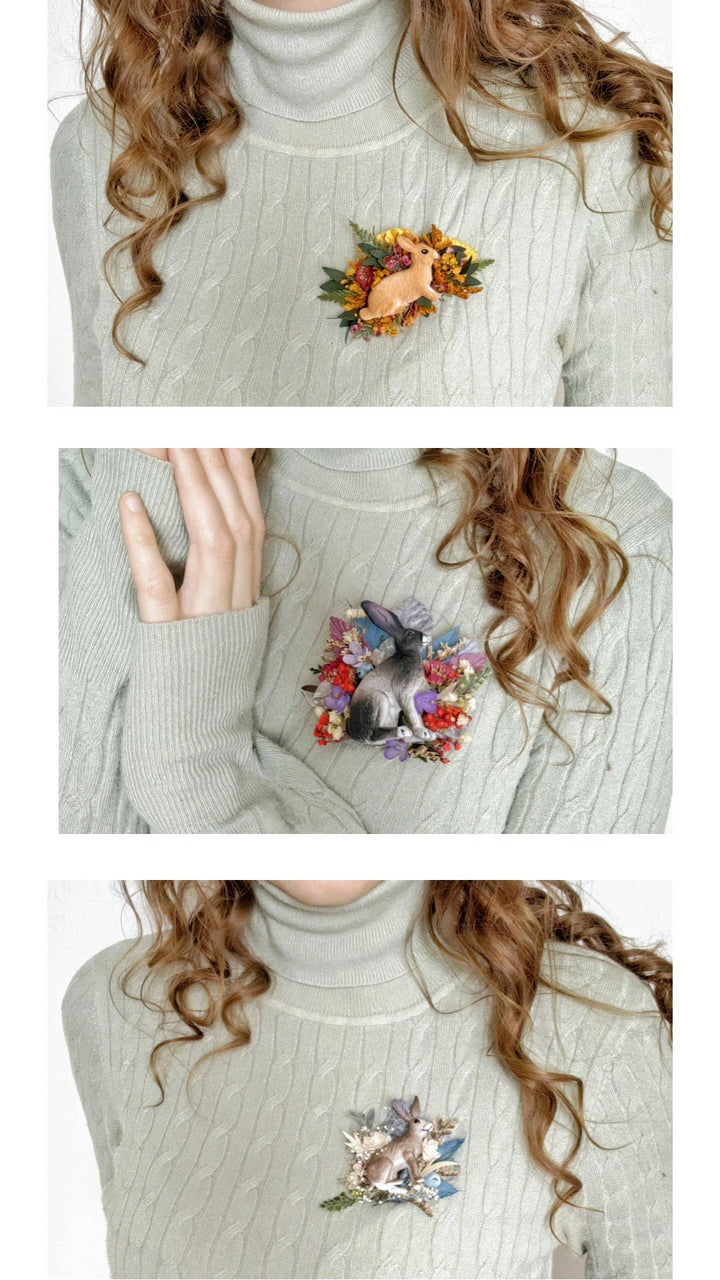 Bunny Brooch: Handmade Rabbit Pin with Flowers – handmade floral hair accessory by magaela