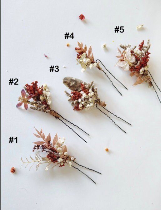 Terracotta Flower Hairpins: Bee & Gold Glam Boho Wedding Headpiece – handmade floral hair accessory by magaela