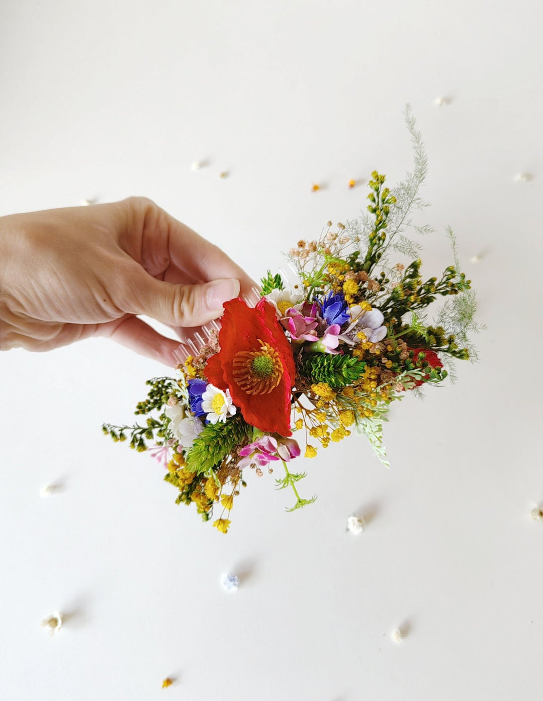 Poppy Flower Hair Comb: Boho Wedding Wildflower Hairpiece – handmade floral hair accessory by magaela