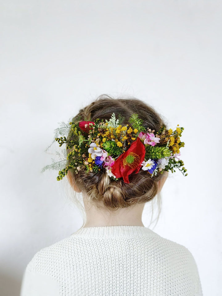Poppy Flower Hair Comb: Boho Wedding Wildflower Hairpiece – handmade floral hair accessory by magaela