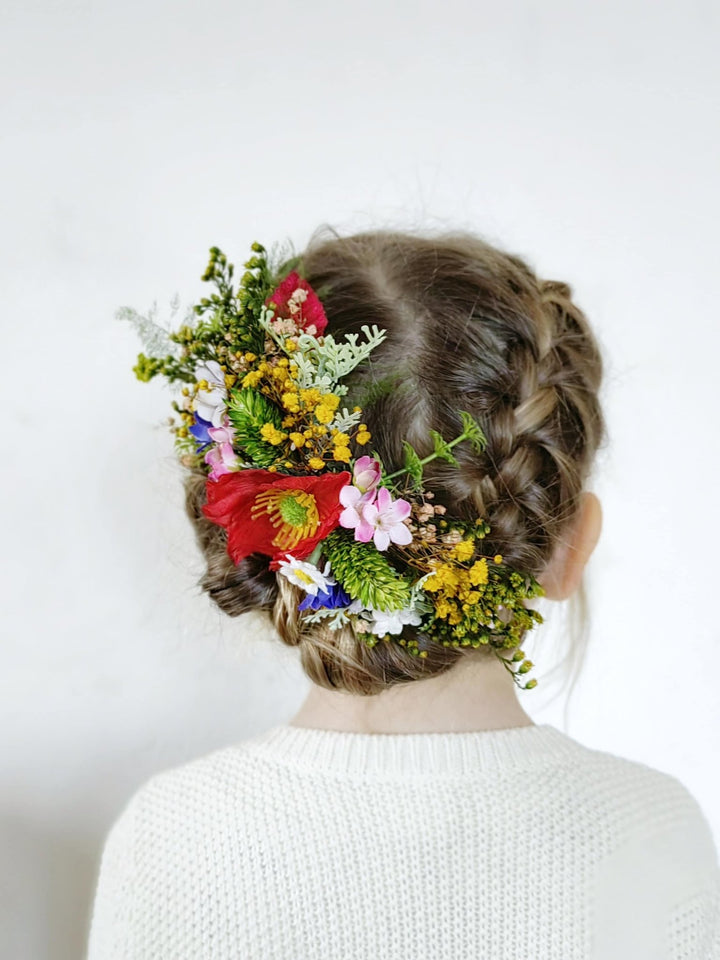 Poppy Flower Hair Comb: Boho Wedding Wildflower Hairpiece – handmade floral hair accessory by magaela