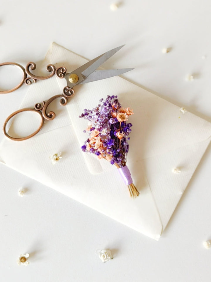 Purple Preserved Flower Boutonniere: Romantic Wedding Lapel – handmade floral hair accessory by magaela