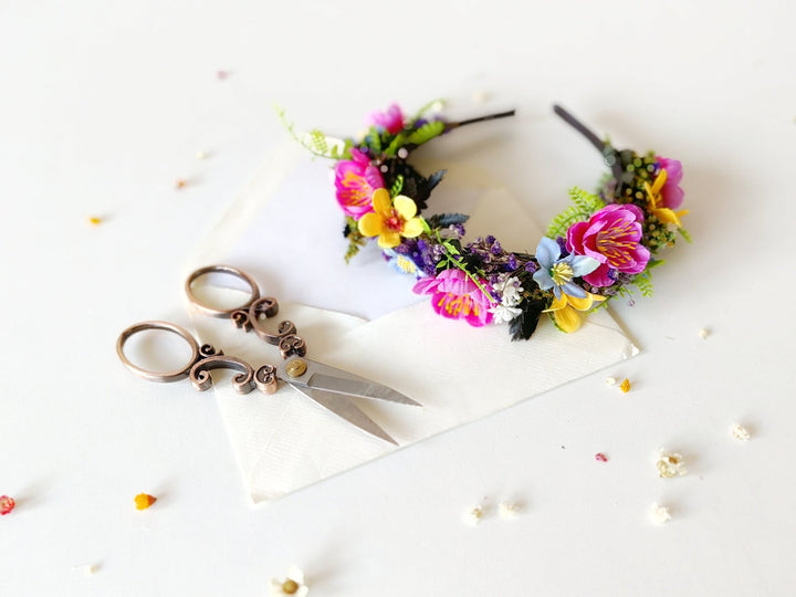 Magenta Flower Headband: Summer Wedding Bridal Headpiece – handmade floral hair accessory by magaela