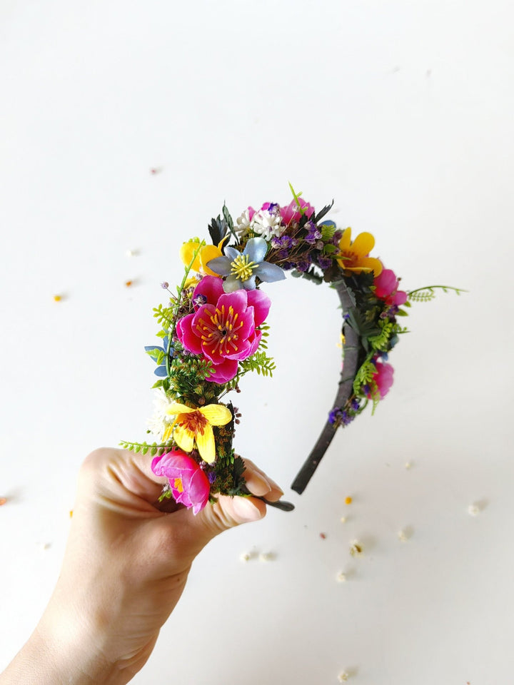 Magenta Flower Headband: Summer Wedding Bridal Headpiece – handmade floral hair accessory by magaela