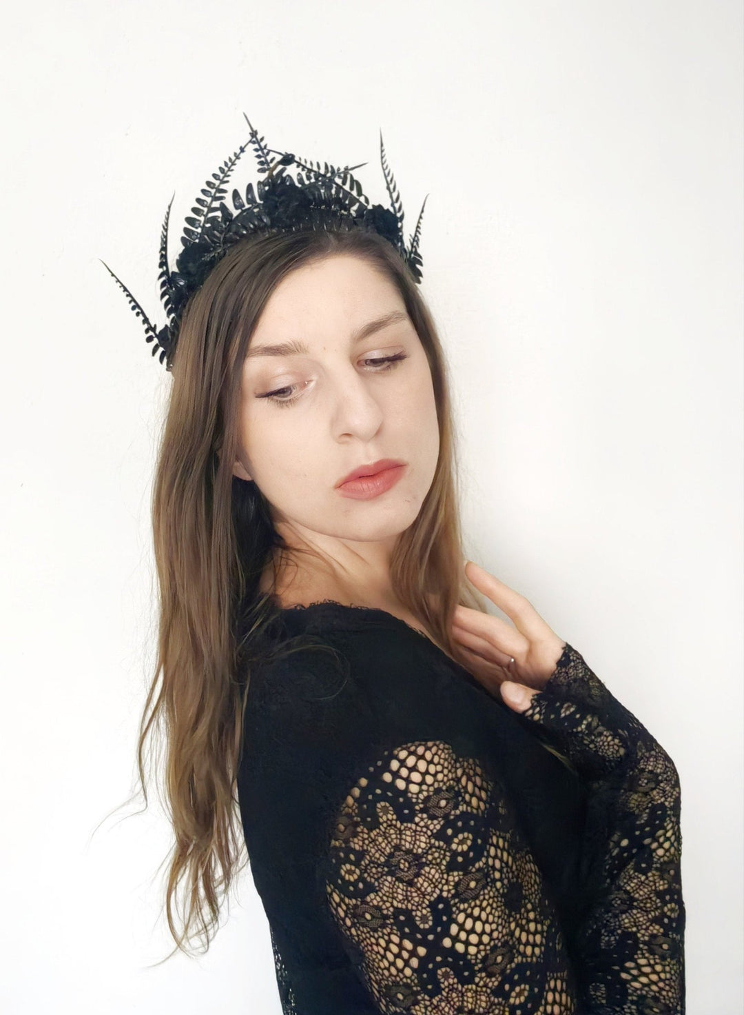 Black Flower Crown: Gothic Wedding Tiara, Halloween Headpiece – handmade floral hair accessory by magaela