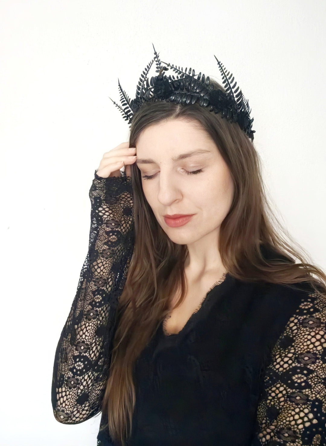 Black Flower Crown: Gothic Wedding Tiara, Halloween Headpiece – handmade floral hair accessory by magaela
