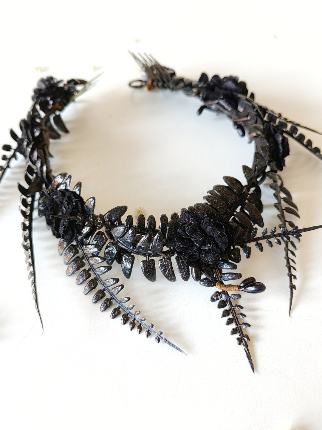 Black Flower Crown: Gothic Wedding Tiara, Pagan Headpiece – handmade floral hair accessory by magaela