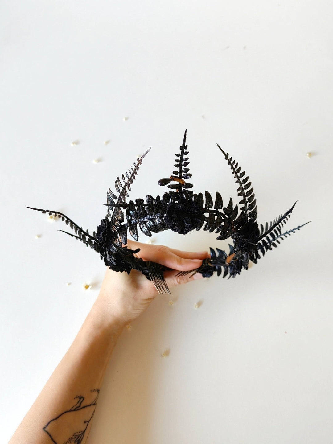 Black Flower Crown: Gothic Wedding Tiara, Pagan Headpiece – handmade floral hair accessory by magaela