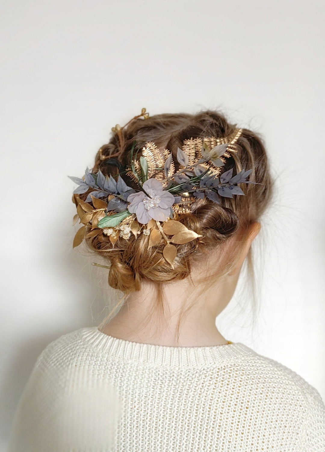 Glam Bridal Hair Comb: Blue & Gold Flower Headpiece – handmade floral hair accessory by magaela