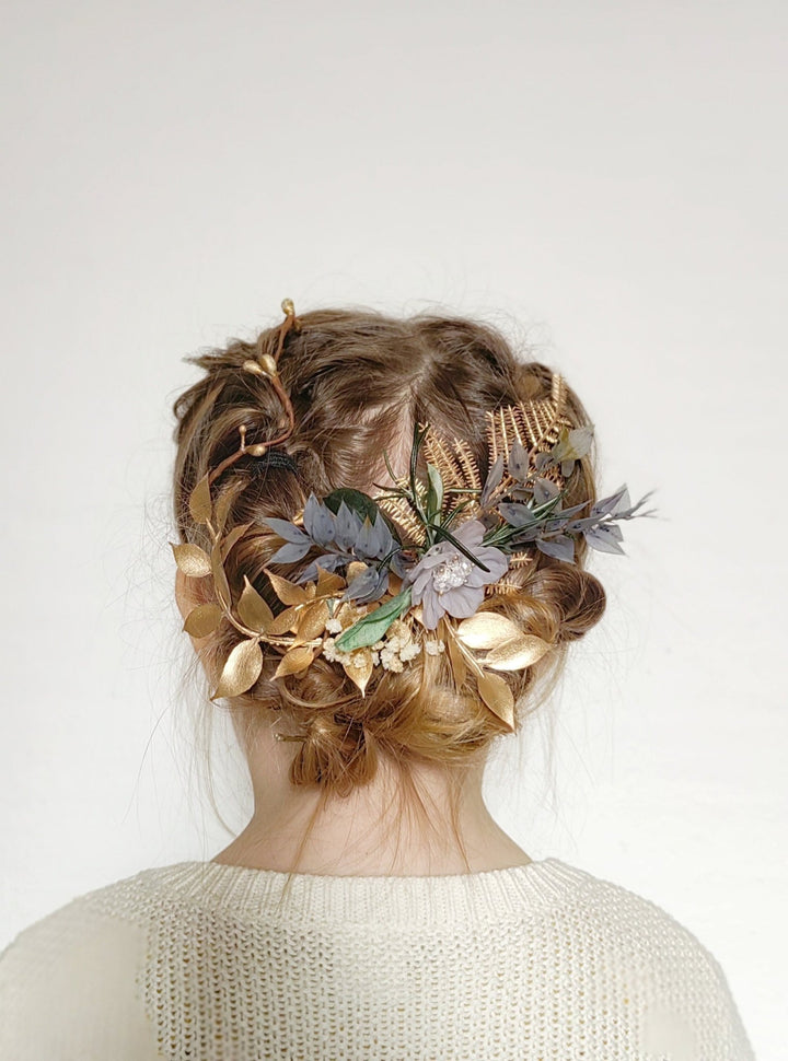 Glam Bridal Hair Comb: Blue & Gold Flower Headpiece – handmade floral hair accessory by magaela