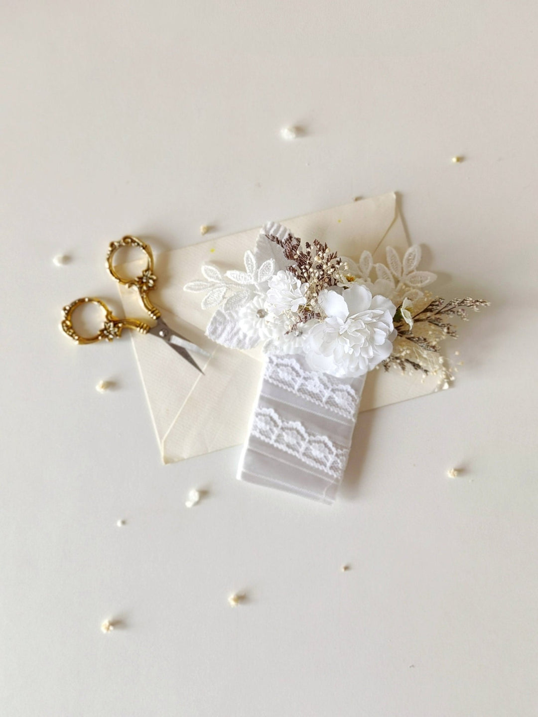 White Lace Boutonniere: Romantic Wedding Lapel Corsage – handmade floral hair accessory by magaela
