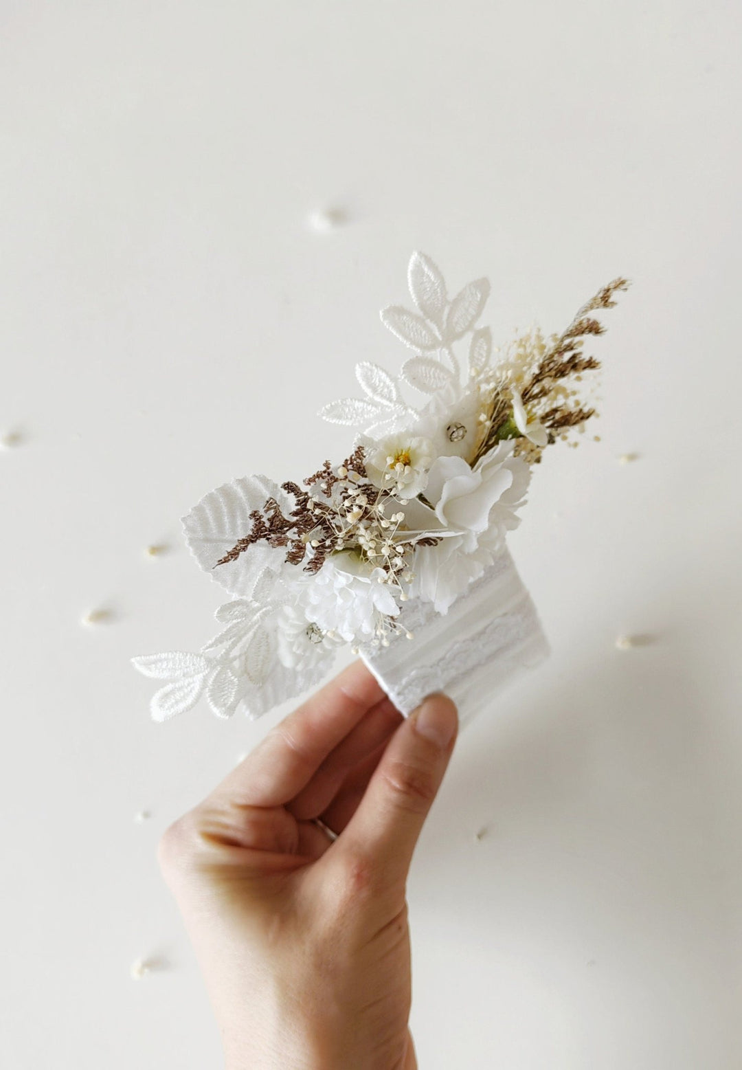 White Lace Boutonniere: Romantic Wedding Lapel Corsage – handmade floral hair accessory by magaela