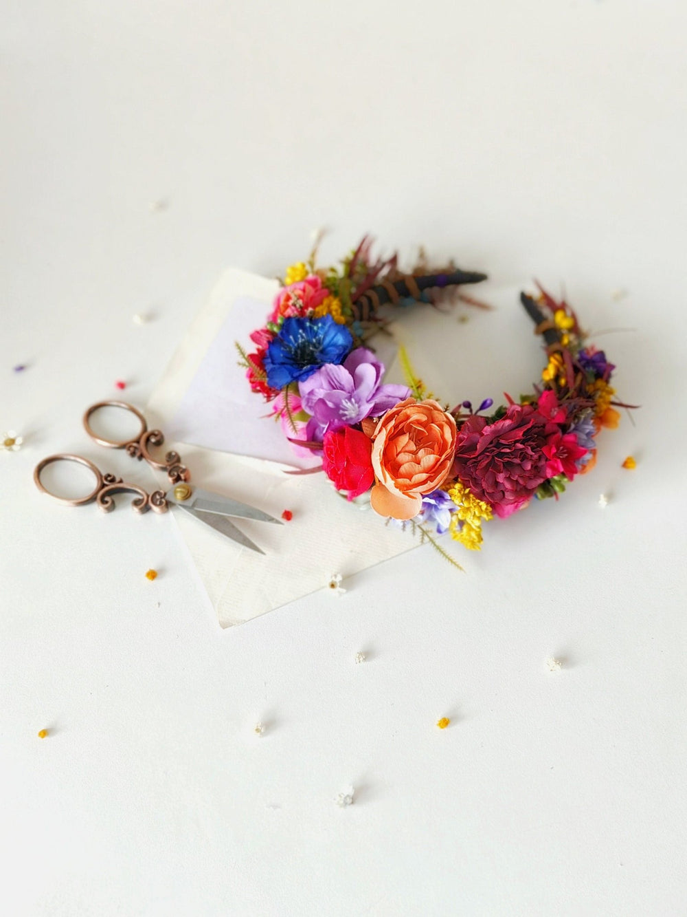 Colorful Floral Headband: Summer Wedding Bridal Headpiece – handmade floral hair accessory by magaela