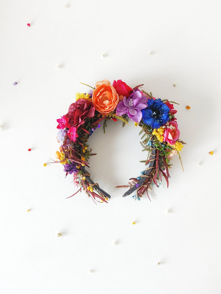 Colorful Floral Headband: Summer Wedding Bridal Headpiece – handmade floral hair accessory by magaela