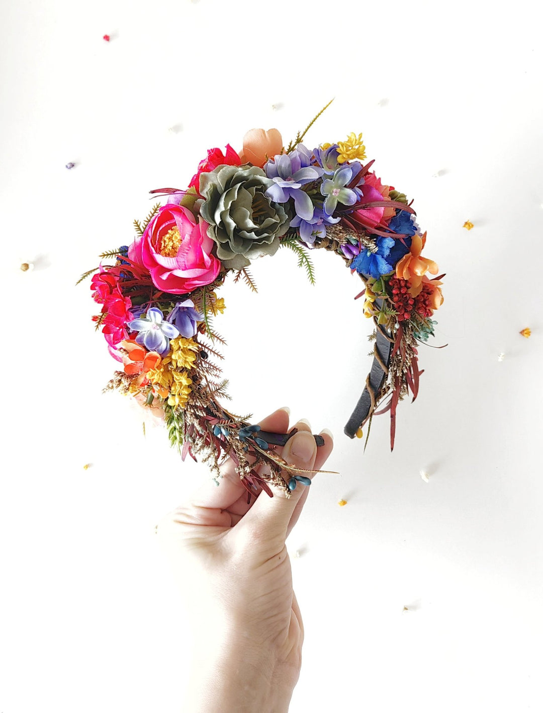 Colorful Floral Headband: Summer Wedding Bridal Headpiece – handmade floral hair accessory by magaela