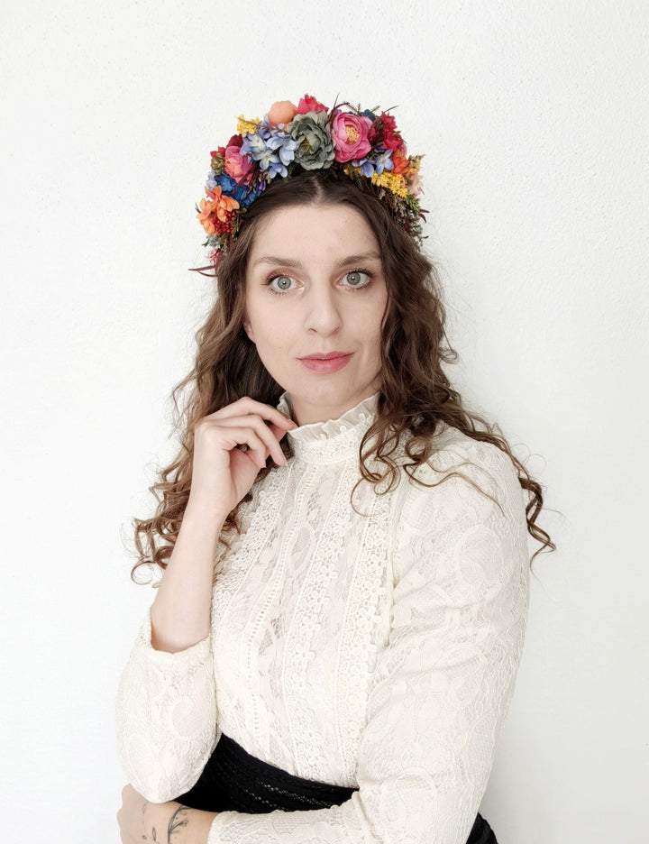 Colorful Floral Headband: Summer Wedding Bridal Headpiece – handmade floral hair accessory by magaela