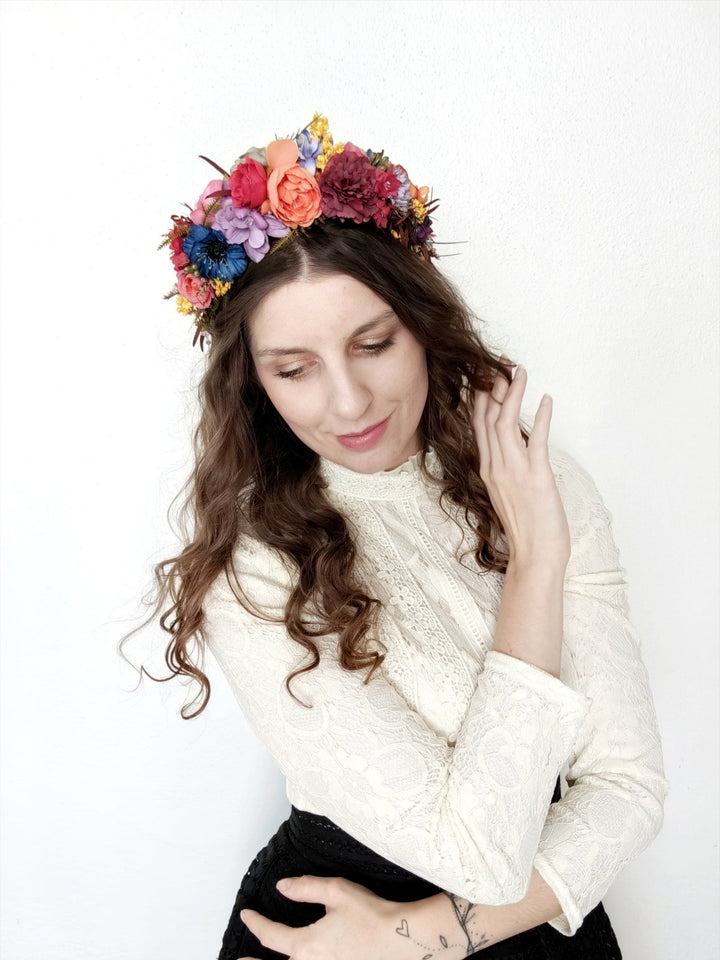 Colorful Floral Headband: Summer Wedding Bridal Headpiece – handmade floral hair accessory by magaela