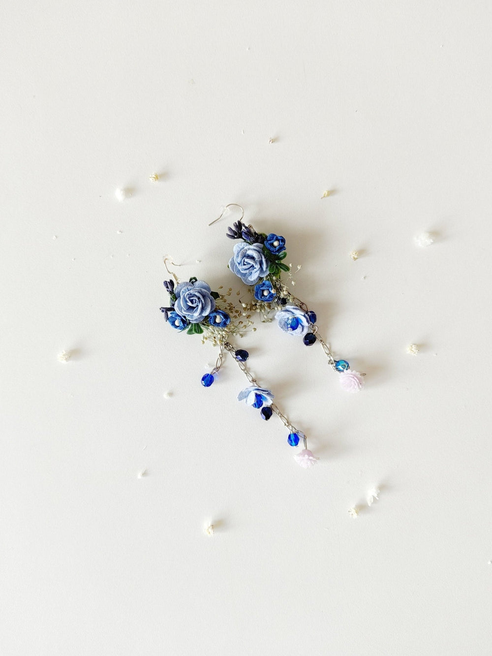 Long Blue Rose Bridal Earrings: Wedding Flower Jewelry – handmade floral hair accessory by magaela