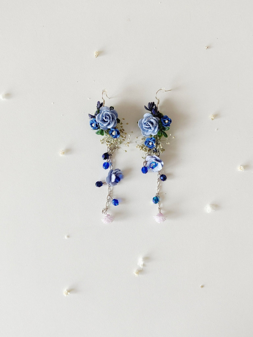 Long Blue Rose Bridal Earrings: Wedding Flower Jewelry – handmade floral hair accessory by magaela