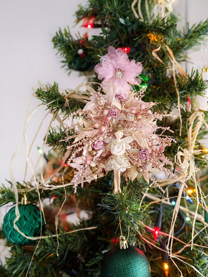 Rose Gold Christmas Tree Decoration: Fairycore Ornament – handmade floral hair accessory by magaela