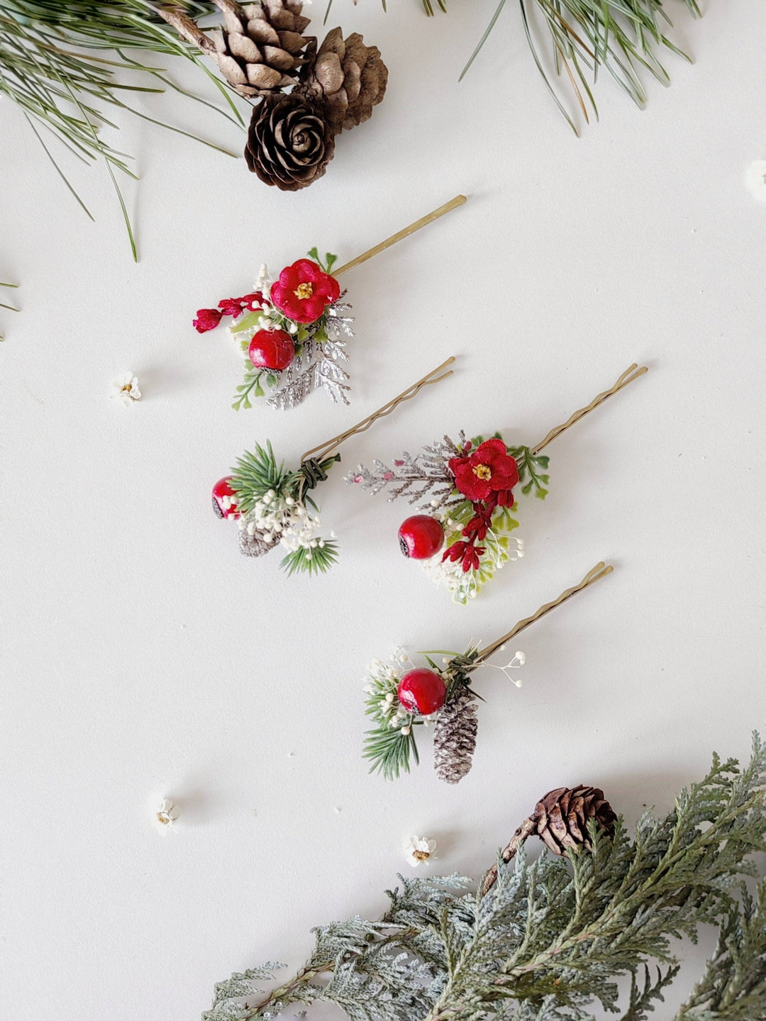 Red Berry Christmas Hairpins: Winter Wedding Accessories – handmade floral hair accessory by magaela