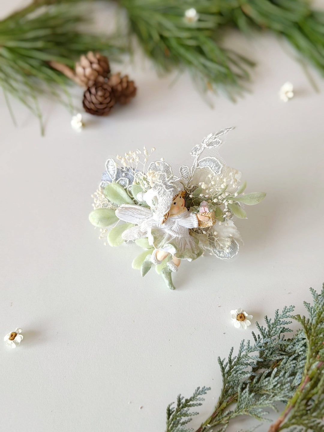 Winter Fairy Brooch: Handmade Christmas Flower Pin – handmade floral hair accessory by magaela